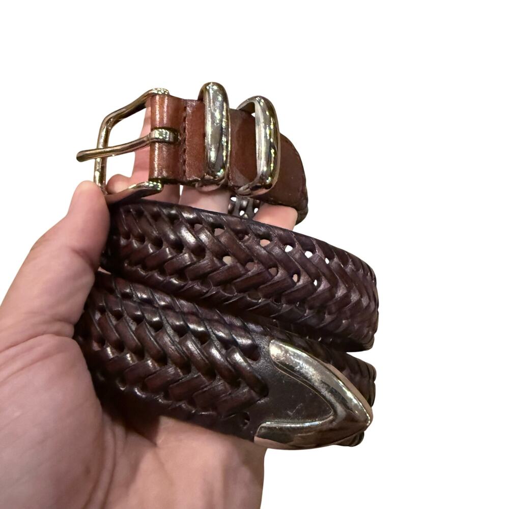 Perry Ellis Portfolio Braided Belt Men's 36 Brown Genuine Leather Casual HP55003